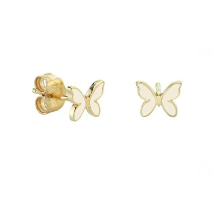 Kleine witte emaille vlinder in de vorm van 925 Sterling zilver stud oorbellen met express verzending