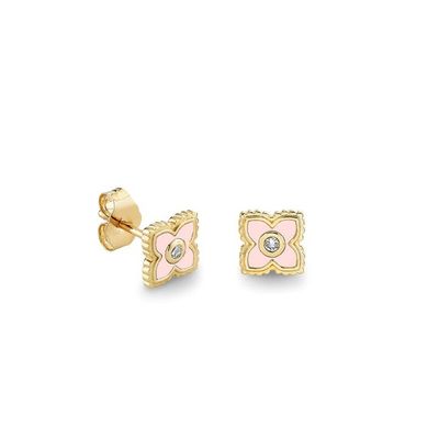 18K verguld Turquoise Emaille Mini Stud Bloemen Oornappen in 925 Sterling Zilver