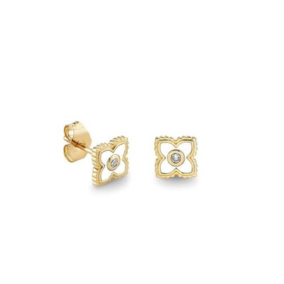 18K verguld Turquoise Emaille Mini Stud Bloemen Oornappen in 925 Sterling Zilver
