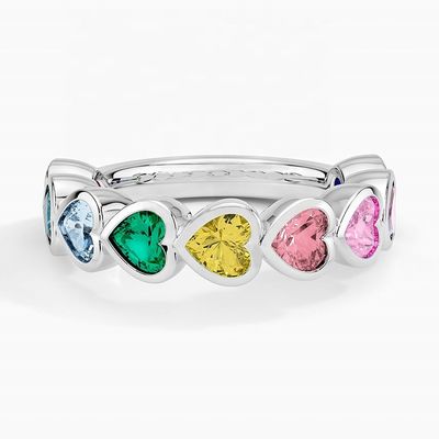 18K Gouden Hartvormige Regenboog Ring met Bezel voor Valentijnsdag Cadeau van Mode Sieraden