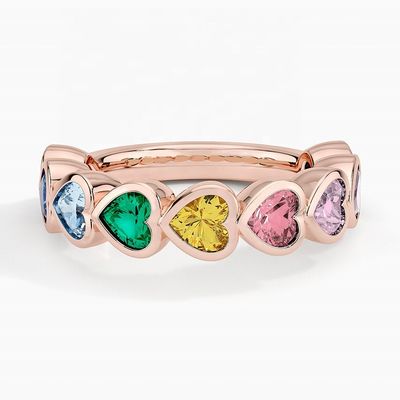 18K Gouden Hartvormige Regenboog Ring met Bezel voor Valentijnsdag Cadeau van Mode Sieraden