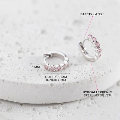 Prachtige Fijne Sieraden 925 Sterling Zilver Roze Bloem Edelsteen Meisjes Hoepel Oorbellen