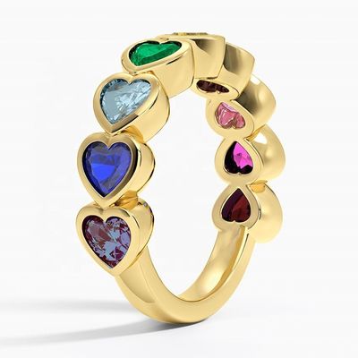 18K Gouden Hartvormige Regenboog Ring met Bezel voor Valentijnsdag Cadeau van Mode Sieraden