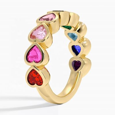 18K Gouden Hartvormige Regenboog Ring met Bezel voor Valentijnsdag Cadeau van Mode Sieraden