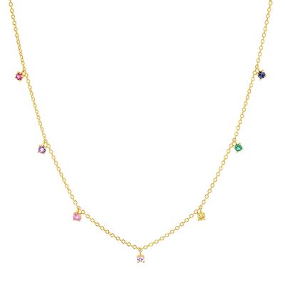 925 Zilveren kinderketting met speelse regenboog edelsteen Zircon voor glinsterend