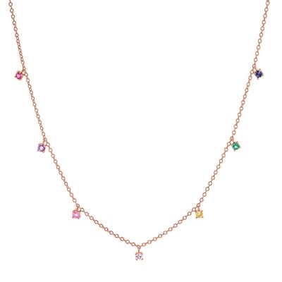 925 Zilveren kinderketting met speelse regenboog edelsteen Zircon voor glinsterend