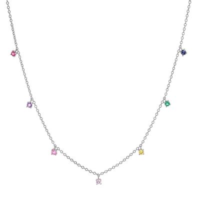 925 Zilveren kinderketting met speelse regenboog edelsteen Zircon voor glinsterend