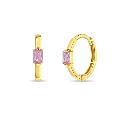 14K Goud Verguld 10mm Baguette Geslepen Roze Cubic Zirconia Kinder Oorringen met 50PRS MOQ