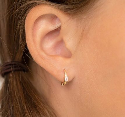 14K Goud Verguld 10mm Baguette Geslepen Roze Cubic Zirconia Kinder Oorringen met 50PRS MOQ