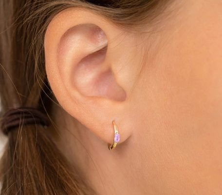 14K Goud Verguld 10mm Baguette Geslepen Roze Cubic Zirconia Kinder Oorringen met 50PRS MOQ
