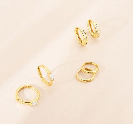 14K Goud Verguld 10mm Baguette Geslepen Roze Cubic Zirconia Kinder Oorringen met 50PRS MOQ