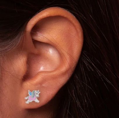 8*10mm Safely Enamel Colors Magical Unicorn 925 Sterling Silver Stud Children Earrings Jewelry