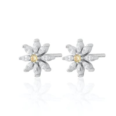 925 Sterling Zilver 18K Vergulde Bloemontwerp Stud Oorbellen met Marquise Slijpsel en Klauwzetting