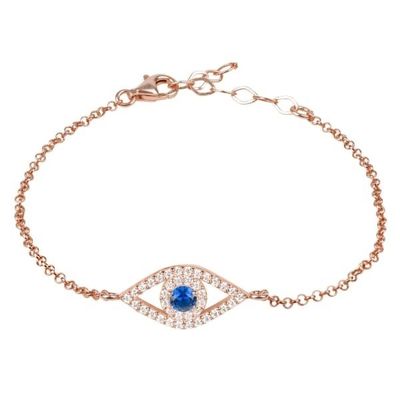 Rozengoud Dun zilveren ketting Armband Wit Blauw CZ Oog 925 Sterling zilver
