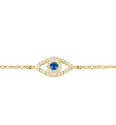 Rozengoud Dun zilveren ketting Armband Wit Blauw CZ Oog 925 Sterling zilver