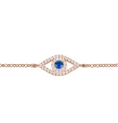 Rozengoud Dun zilveren ketting Armband Wit Blauw CZ Oog 925 Sterling zilver