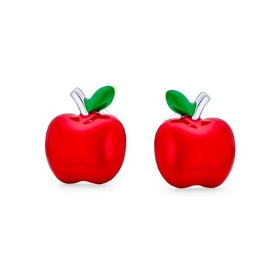 Prachtige rode en groene emalje appel oorbellen voor kleine meisjes in 925 sterling zilver