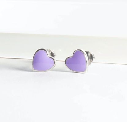 925 Sterling Silver Heart Shape Pink Enamel Stud Earrings for Little Girls' Tradition