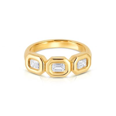 Handgemaakte zilveren drievoudige smaragd ring met AAA Zircon Stone en 14K Gold Bezel Setting