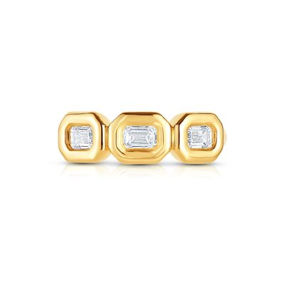 Handgemaakte zilveren drievoudige smaragd ring met AAA Zircon Stone en 14K Gold Bezel Setting