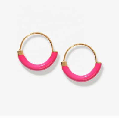 925 Sterling zilveren oorbellen 18 mm Dia Hoops met warmroze glazuur en 18K goud