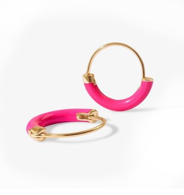 925 Sterling zilveren oorbellen 18 mm Dia Hoops met warmroze glazuur en 18K goud