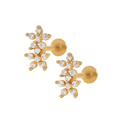 Classic Style Dubbele Bloemen Ball Back Flat Back 925 Sterling zilveren oorbellen voor meisjes