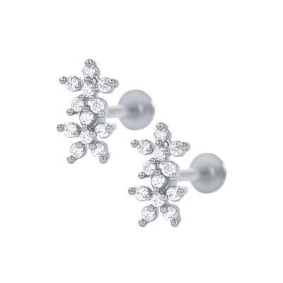 Classic Style Dubbele Bloemen Ball Back Flat Back 925 Sterling zilveren oorbellen voor meisjes