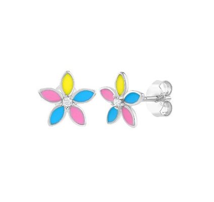 Gele glazuur met meerkleurige bloemenstaaf oorbellen 925 Sterling zilver bloemenstaafjes