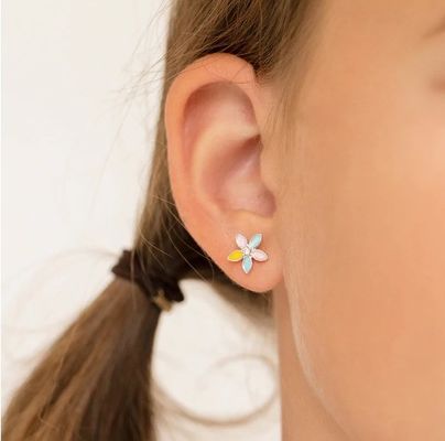 Gele glazuur met meerkleurige bloemenstaaf oorbellen 925 Sterling zilver bloemenstaafjes