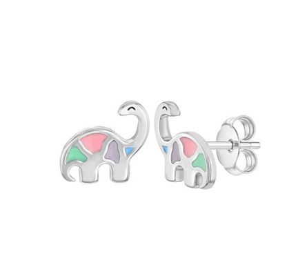 Multicolore glazuur Dinosaurus stud oorbellen 925 Sterling zilver voor kleine meisjes