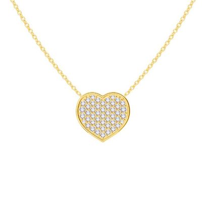 18" Kettinglengte Ronde Snijd Diamant 925 Sterling Zilveren Hart Hangertje Ketting voor Vrouwen