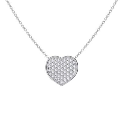 18" Kettinglengte Ronde Snijd Diamant 925 Sterling Zilveren Hart Hangertje Ketting voor Vrouwen