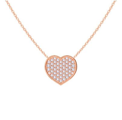 18" Kettinglengte Ronde Snijd Diamant 925 Sterling Zilveren Hart Hangertje Ketting voor Vrouwen