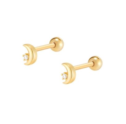925 Sterling zilver Tiny CZ Moon Piercing Stud Ohrring met balschroef achterste afsluiting