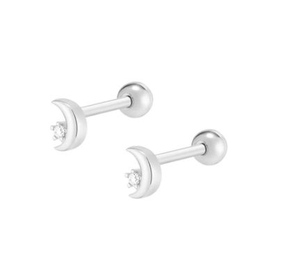 925 Sterling zilver Tiny CZ Moon Piercing Stud Ohrring met balschroef achterste afsluiting