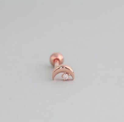 925 Sterling zilver Tiny CZ Moon Piercing Stud Ohrring met balschroef achterste afsluiting