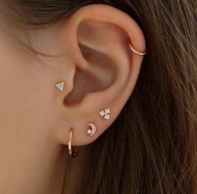 925 Sterling zilver Tiny CZ Moon Piercing Stud Ohrring met balschroef achterste afsluiting