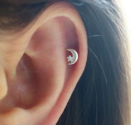 925 Sterling zilver Tiny CZ Moon Piercing Stud Ohrring met balschroef achterste afsluiting