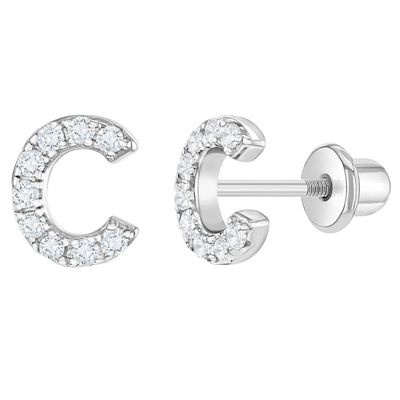 Witte CZ Letter Stud Ohrringe Micron Pave Custom Letter Ohrringe