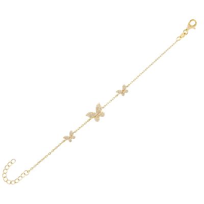 14k goud triple vlinder ketting armband helder CZ zilver ketting armband 925