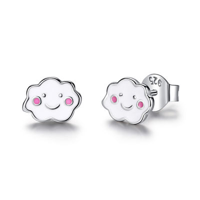 Rhodium 925 Zilveren Wolken Emaille Oornappen Voor Baby Kinderen Klein meisje