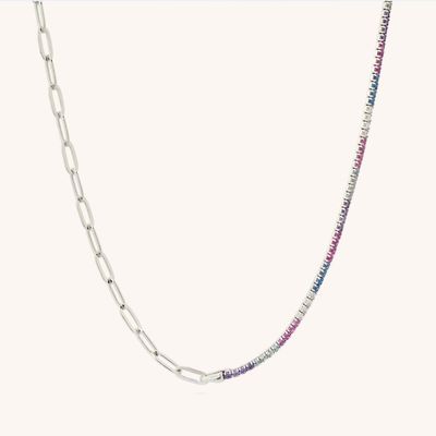 925 Sterling Zilver Ronde Geslepen CZ Regenboog Kraag Tennisarmband en Kettingketting
