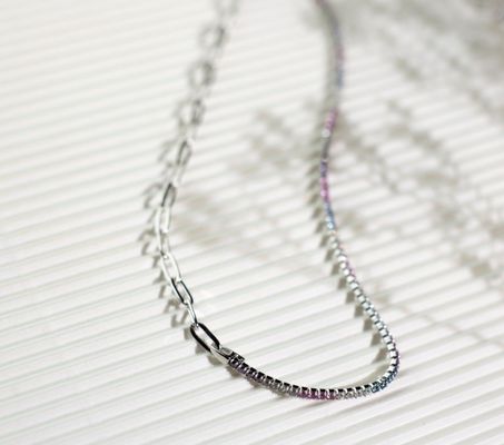 925 Sterling Zilver Ronde Geslepen CZ Regenboog Kraag Tennisarmband en Kettingketting