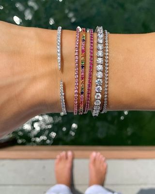 925 Sterling Zilver Klassieke 2mm Rose Roze Pave Zirkonia Tennisarmband voor Meisje