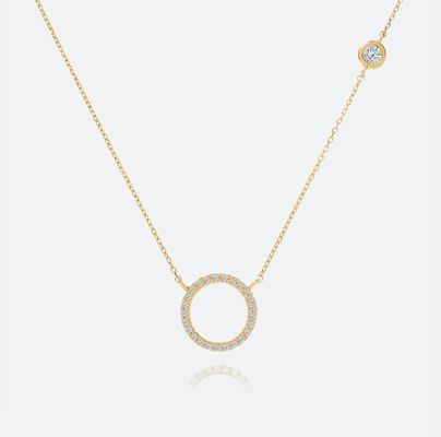 Goud geplatte S925 Zilveren cirkel hanger CZ ketting voor vrouwen 925 Sterling zilver