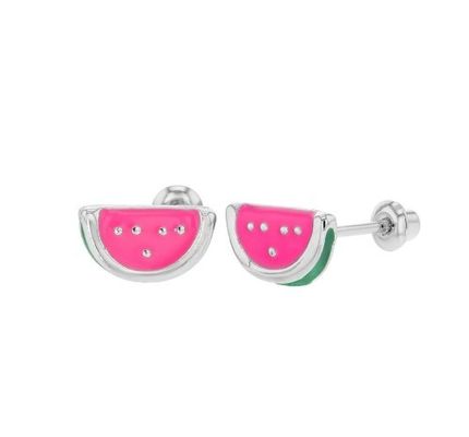 Zilveren roze en groene glazuur watermeloen Kinderen schroeven de oorbel terug voor cadeautjes gelegenheid