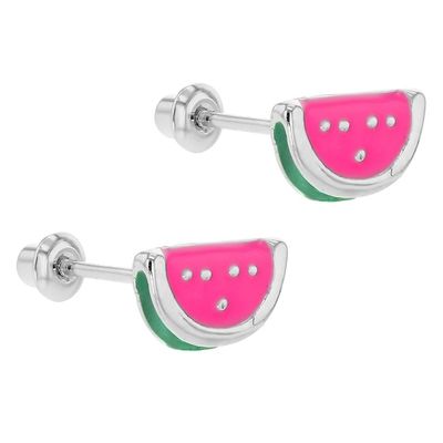 Zilveren roze en groene glazuur watermeloen Kinderen schroeven de oorbel terug voor cadeautjes gelegenheid