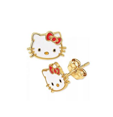 18K goud geplatte Hello Kitty glazuur stud oorbellen voor meisjes in 925 sterling zilver