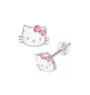 18K goud geplatte Hello Kitty glazuur stud oorbellen voor meisjes in 925 sterling zilver